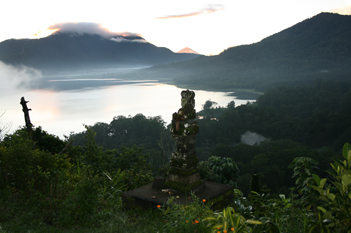 View of Lake Bratan, just before dawn in Bali