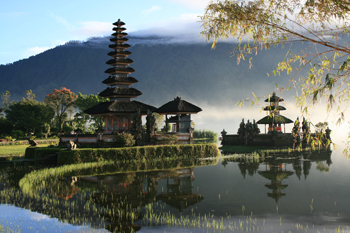 Dawn at Pura Ulun Danau Bratan Temple at Lake Bratan in Bali