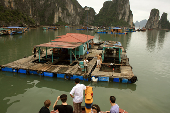 Floating fish farms on Halong Bay