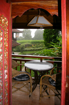 Patio of my room at Puri Lumbuk Cottages, overlooking the exquisite grounds