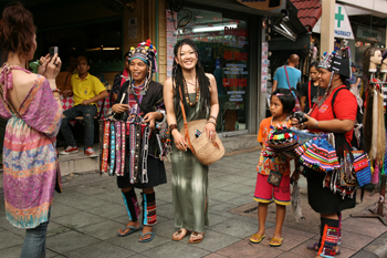 Hill tribe people sell their handicrafts along Khao San Road bangkok thailand