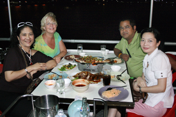 Thai friends on the river cruise in bangkok