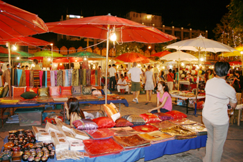 The central square in Chiang Mai comes to life with vendors and artisans every Sunday