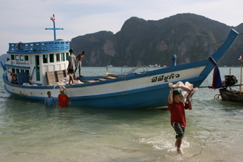 All goods must be brought in by boat and carried to shore on Phi Phi island