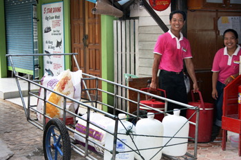 Two wheel carts are also used to move goods around Phi Phi island Thailand