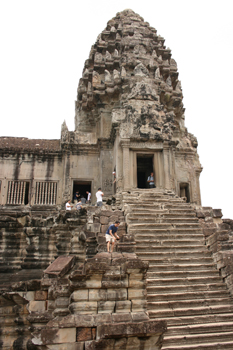 Steep steps lead to the top of the Angkor Wat temple