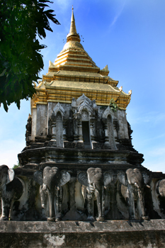 The golden-topped Chedi at Wat Chiang Mun Chiang Mai Thailand