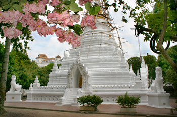 Wat Mahawan in Chiang Mai had the only pure white Chedi I have seen