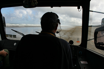 Cruising along 90-Mie Beach in the Dune Rider on New Zealand