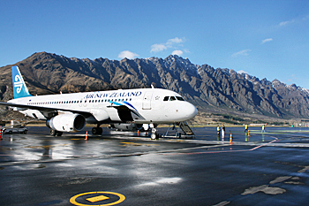 Queensland New Zealand airport with Remarkable Mountains in background