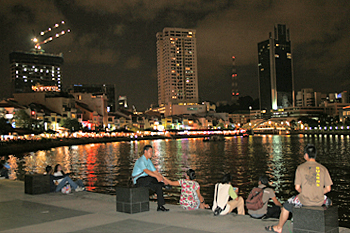 Nighttime along the shores of the Singapore River