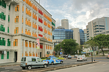 Police headquarters in Central Singapore sports multi-clored windows