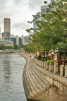 Along the shores of the Singapore River in the city's center