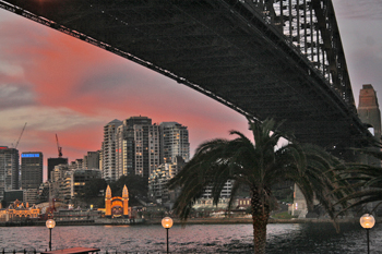 North Sydney, as seen from the foot of the Harbour Bridge, with its waterfront amusement park Australia
