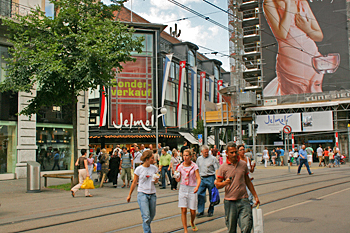 Banhofstrasse - the famous shopping street in Zurich Switzerland