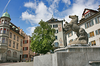 Courtyards with statues in Zurick Switzerland