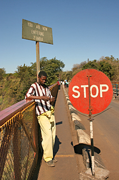 Border between Zimbabwe and Zambia is in the center of the bridge over Victoria Falls