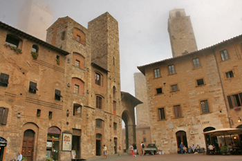 Towers in the mist in San Gimignano Italy