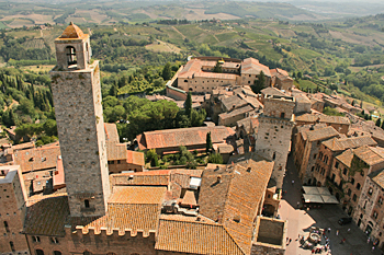 View of San Gimignano Italy from the top of the town's main tower