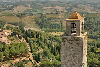 View over Tuscany from the top of a tower in San Gimignano Italy