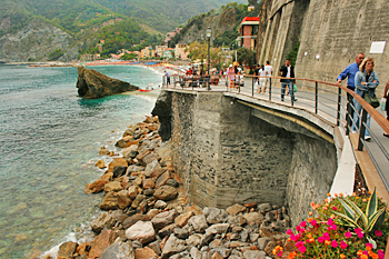 Looking back at Monterosso from the cliffside trail through Cinque Terre Italy