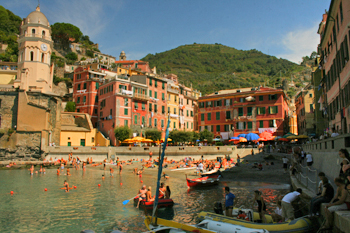 Pocket beach at Vernazza in Cinque Terre Italy