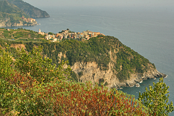 Corniglia, seen from the trail while hiking Cinque Terre Italy