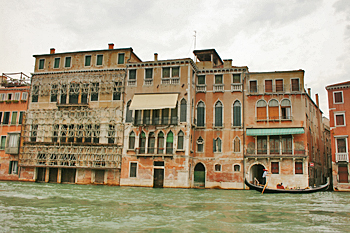 Old Doge's Palace in Venice Italy is under renovation, including being shored up at the foundation because it is slowly sinking