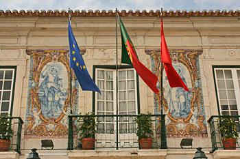 Town Hall in Cascais Portugal is decorated with Azulejo tiles