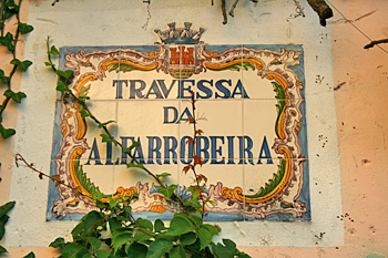 Azulejo tiles street signs in Cascais Portugal