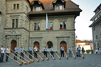 Alphorn concert at the Old City Hall in Lucerne Switzerland