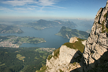 View to the valley below from top of Mount Pilatus Switzerland