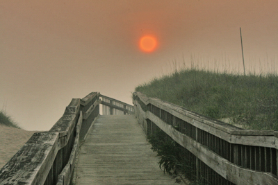 Outer Banks wildfire red sun