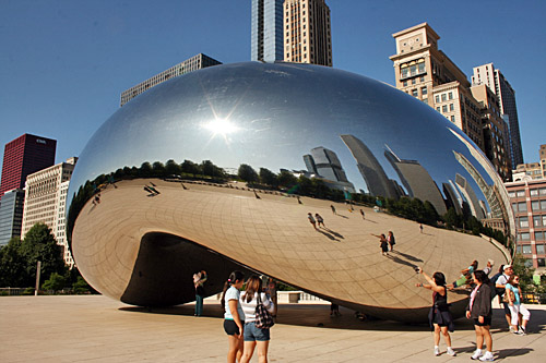Cloud Gate sculpture in Millennium Park, fondly referred to as "The Bean" by Chicagoans, is one of the most iconic sites of Chicago