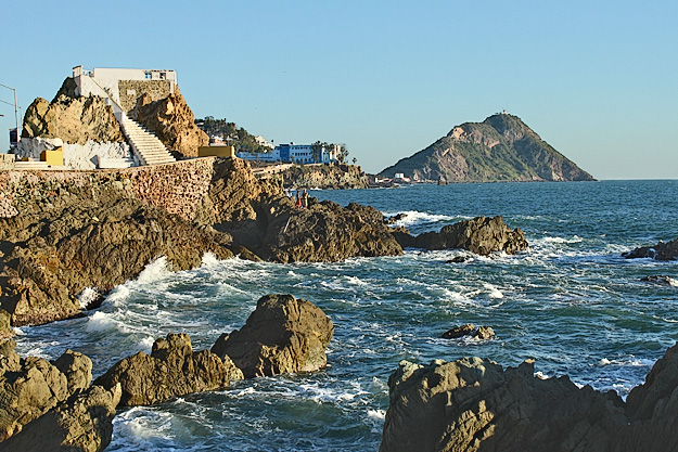 Cliff Divers jump from this platform into the sea in Mazatlan Mexico