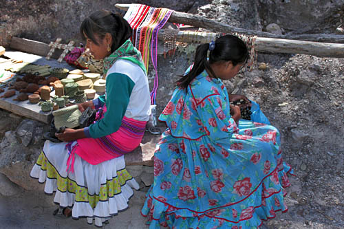Tarahumara Indian girls at Cusarare Waterfall Park near Creel
