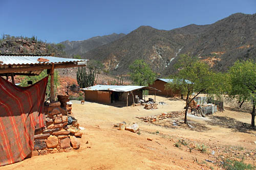 Typical dwellings in the Tarahumara settlement near Batopilas