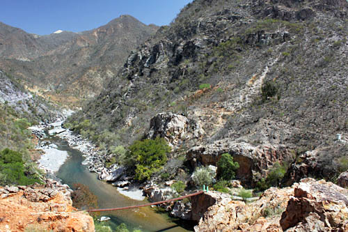 A swinging bridge on the way to Satevo in Copper Canyon