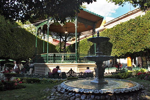 Gazebo in the center of Jardin de la Union, the most popular gathering place for locals in Guanajuato Mexico