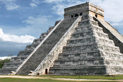 North stairway at Chichen Itza on a normal day, with serpent heads at base