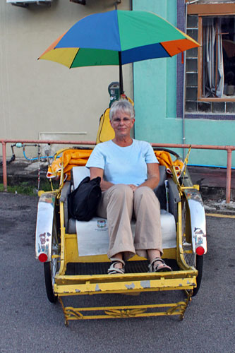 Barbara Weibel in pedicab George Town Penang Malaysia
