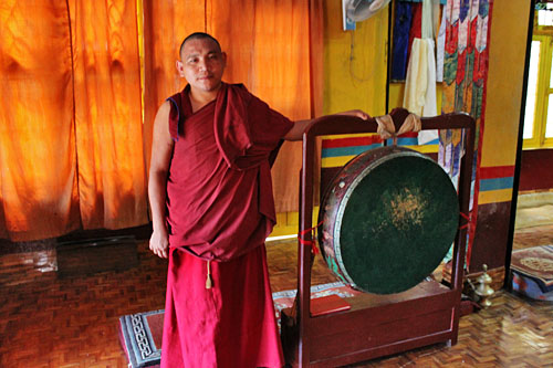 Monk shows me one of the larger drums