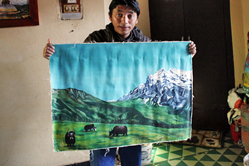 Yaks in Tingri area of Tibet, oil on canvas, 26"high x 35.5" wide, 6000 Nepali Rupees (NRS)