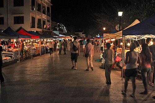 Sisavangvong Street is closed off to traffic each night for a handicraft market