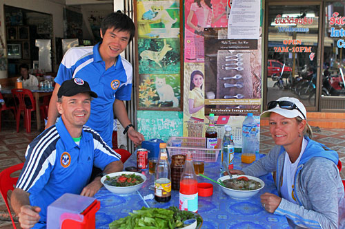 Spirit of Soccer's Stephen Sonderman, Ly Heang, and Rachel Haig (left to right)