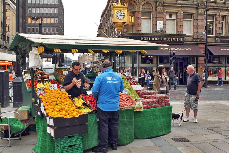 Fruit Vendor in Downtown Newcastle, England