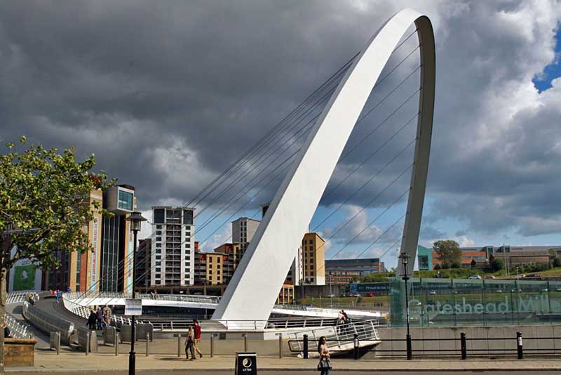 Gateshead Millennium Bridge in Newcastle, England, Tilts up for River Traffic