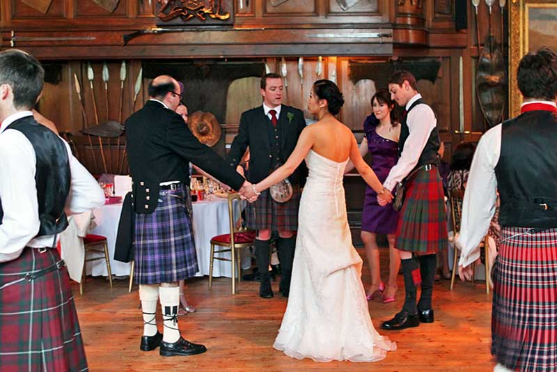 Wedding at Blair Castle, Scotland, with Men in Full Kilt Regalia