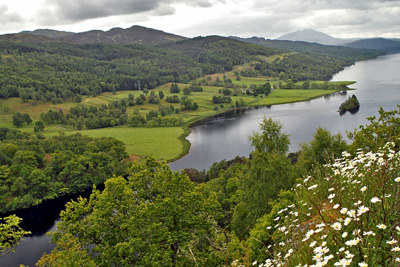 Queen's View of Loch Tummel at Tay Forest Park in Scotland