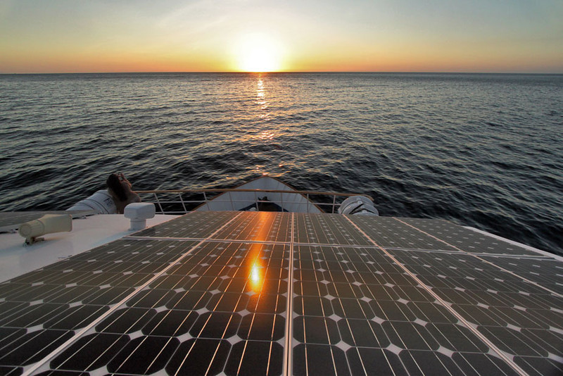 Solar Panels Aboard Ecoventura Yacht Run All Navigational Equipment During Cruise in Galapagos Islands of Ecuador